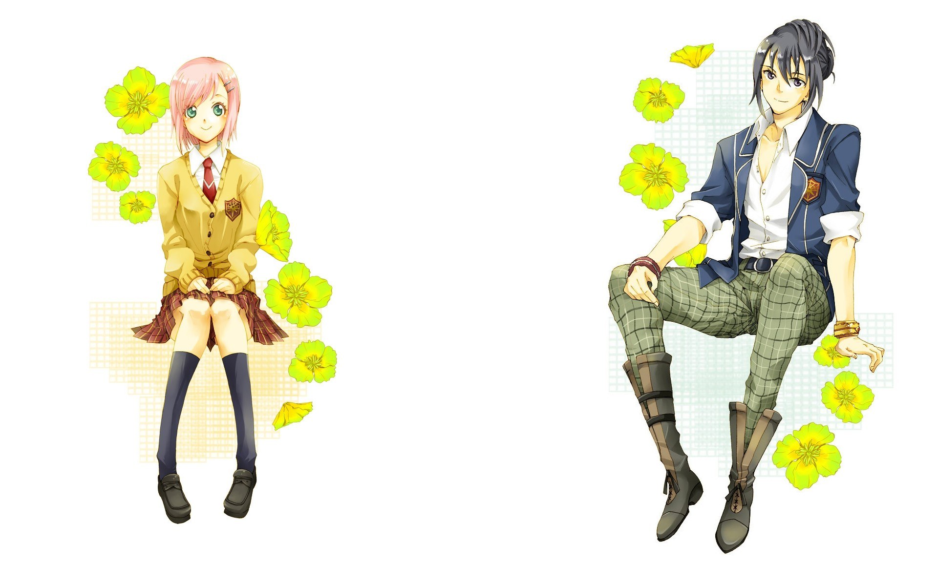 anime school characters with flowers
