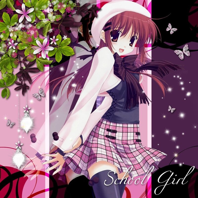 anime school girl with flowers