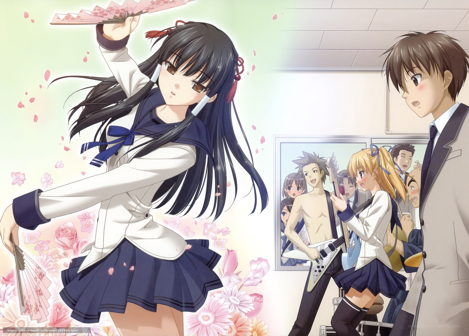 Anime school girls and band