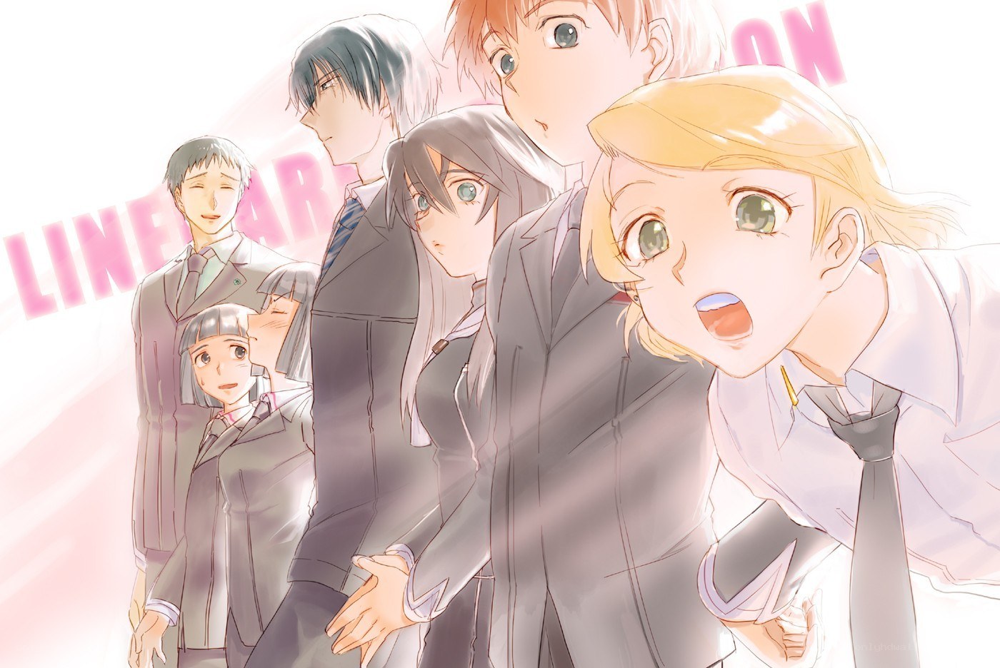 anime school group illustration