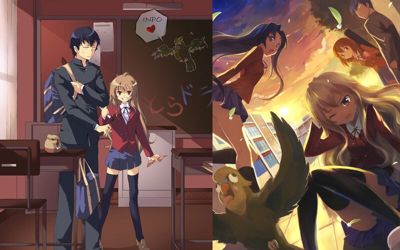 Anime school scene collage