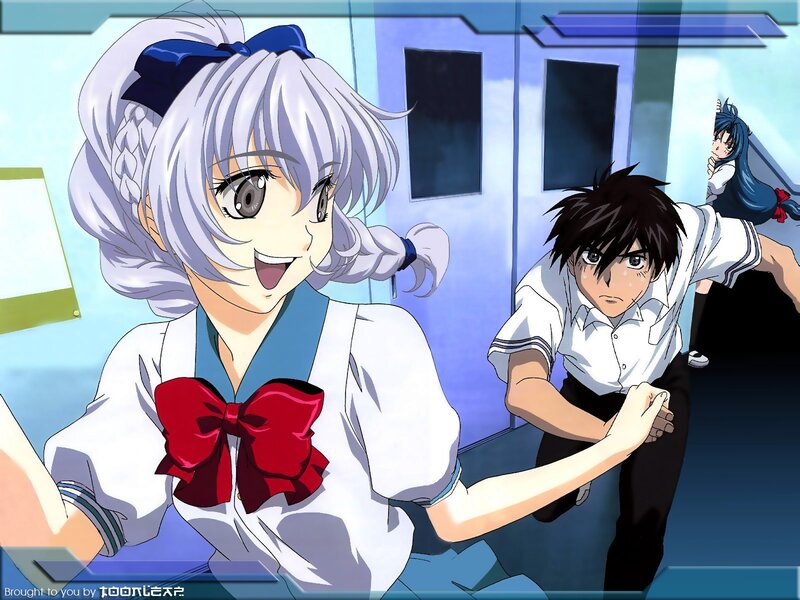 anime school scene with characters