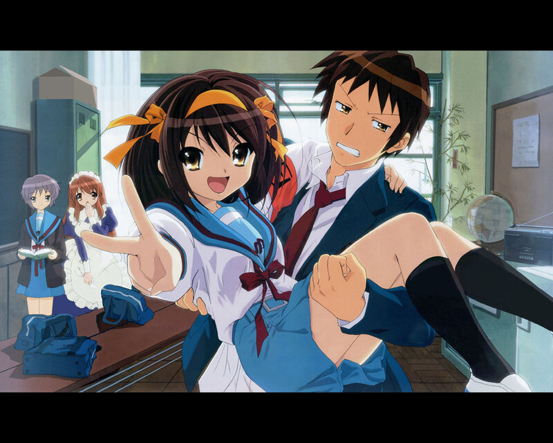 Anime school scene with students