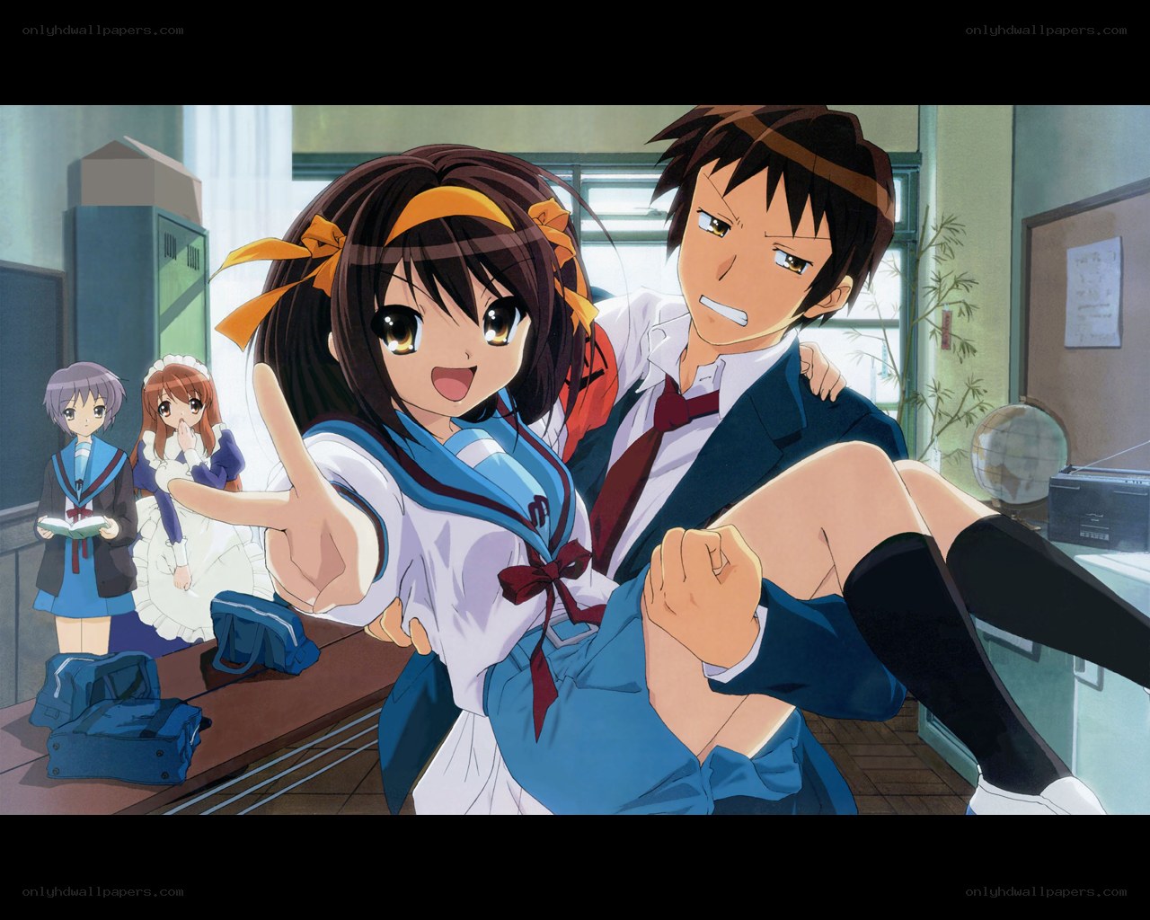Anime school scene with students