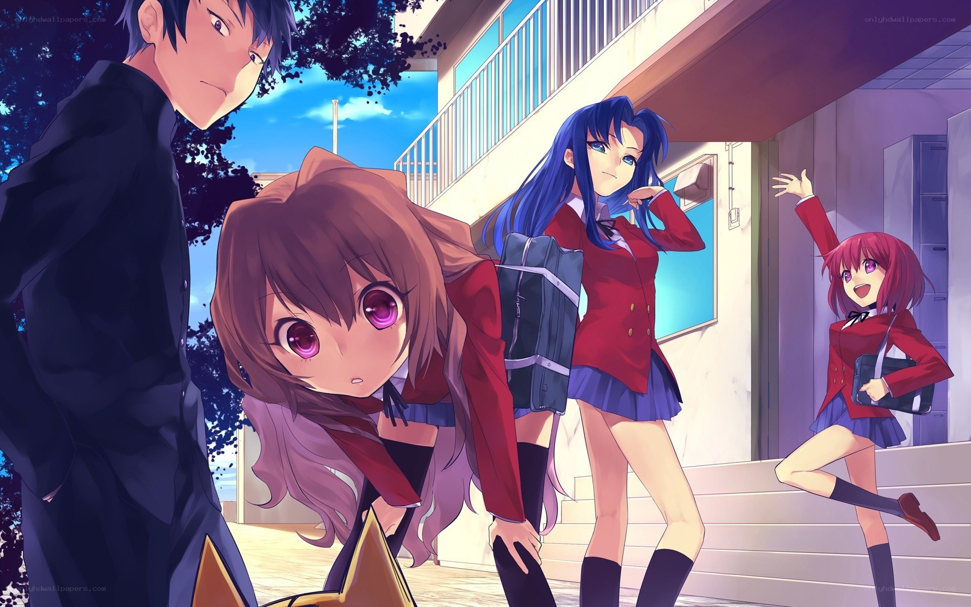 anime school scene with students