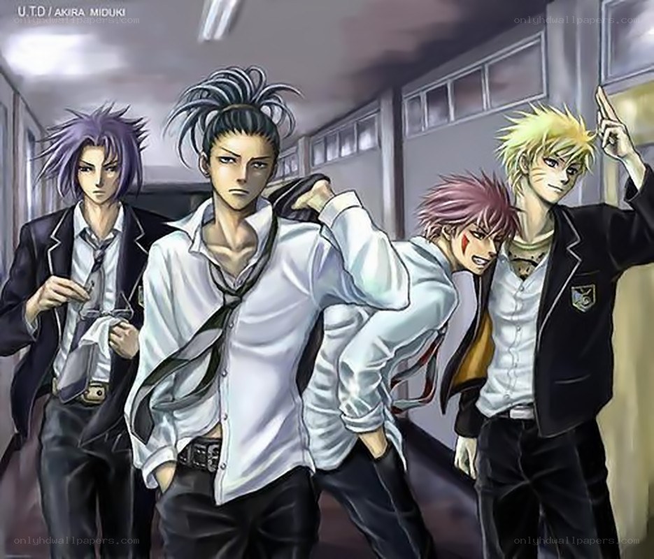anime schoolboys in hallway