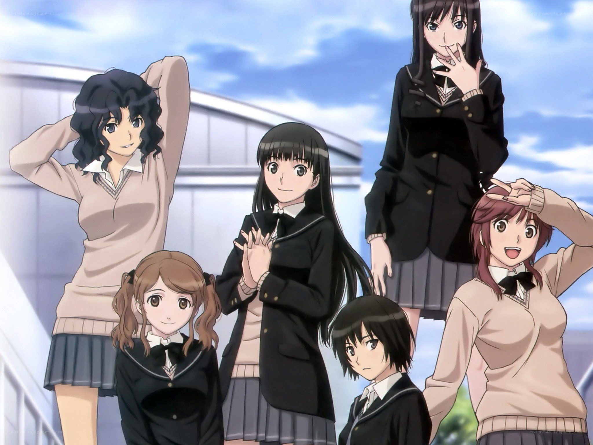 anime schoolgirls group portrait