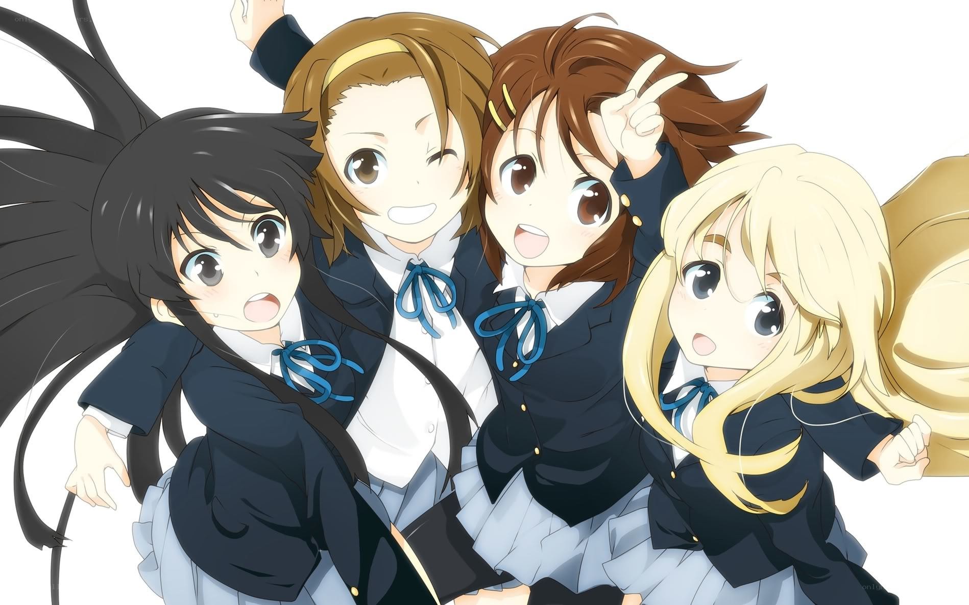 anime schoolgirls group pose