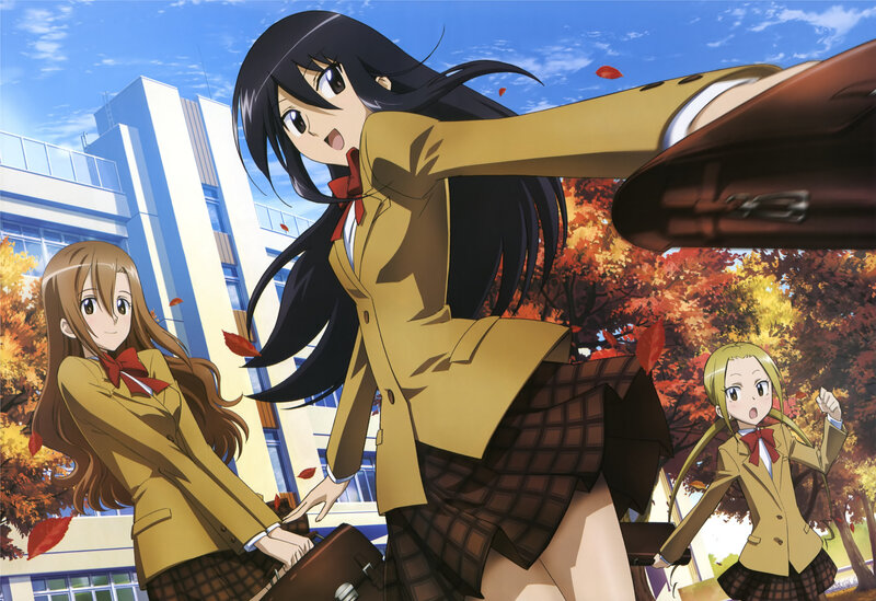 anime schoolgirls in autumn