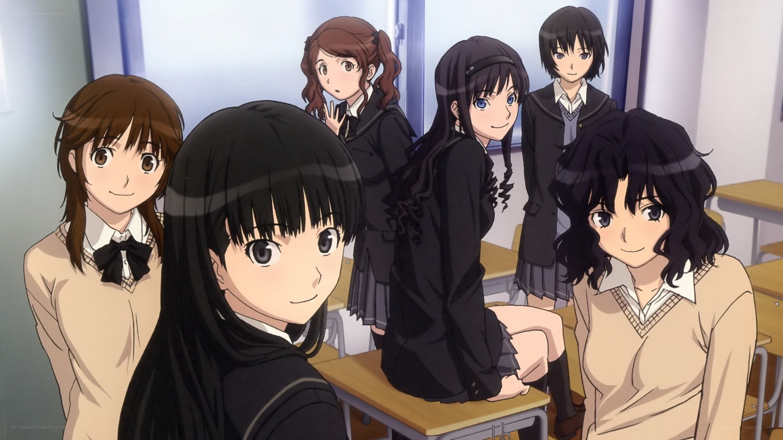 anime schoolgirls in classroom