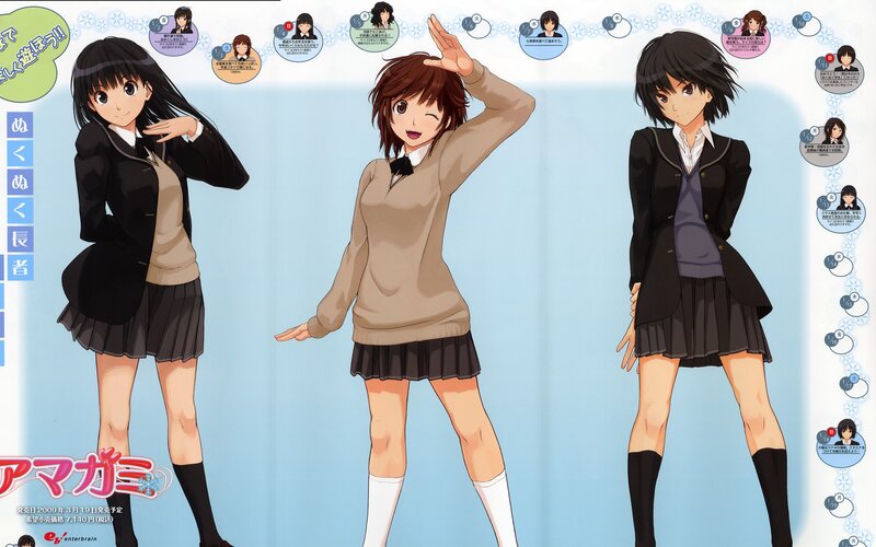 Anime schoolgirls in winter uniforms