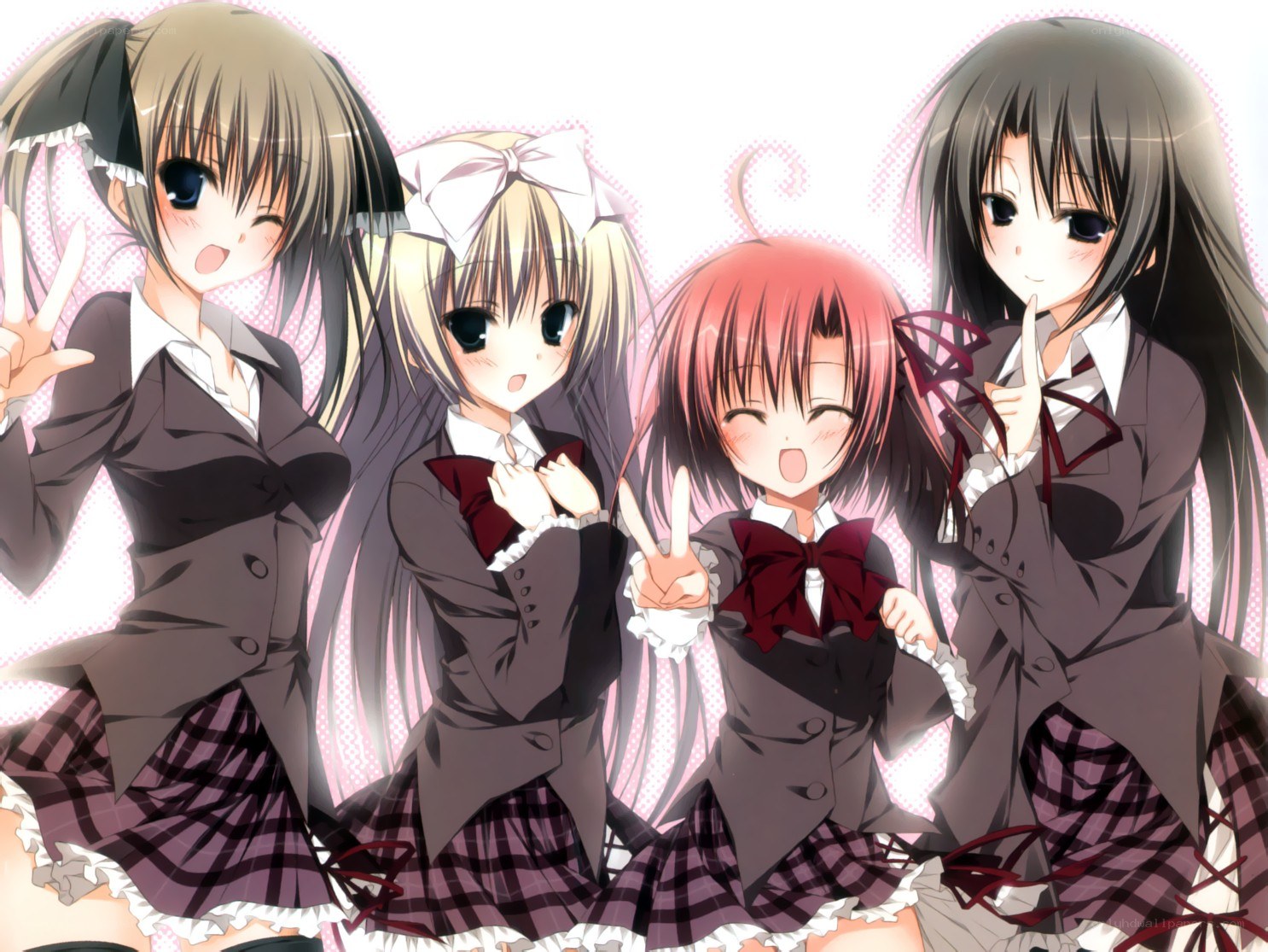 anime schoolgirls posing together