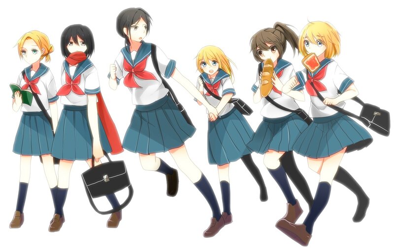 anime schoolgirls walking