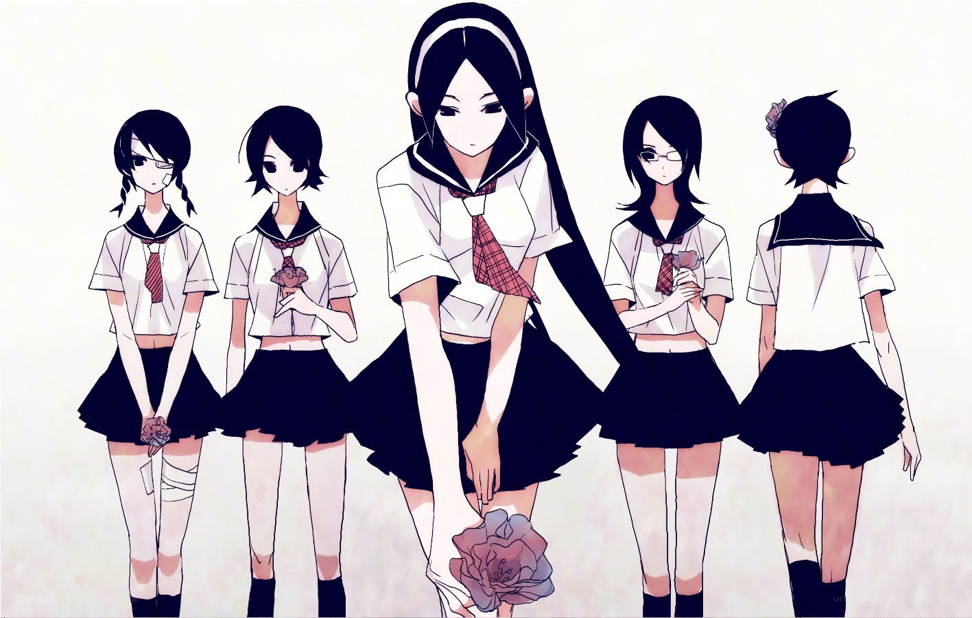 anime schoolgirls with flowers