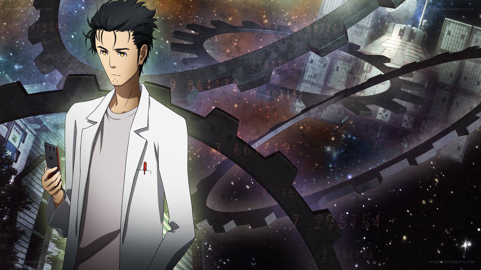 anime scientist with phone
