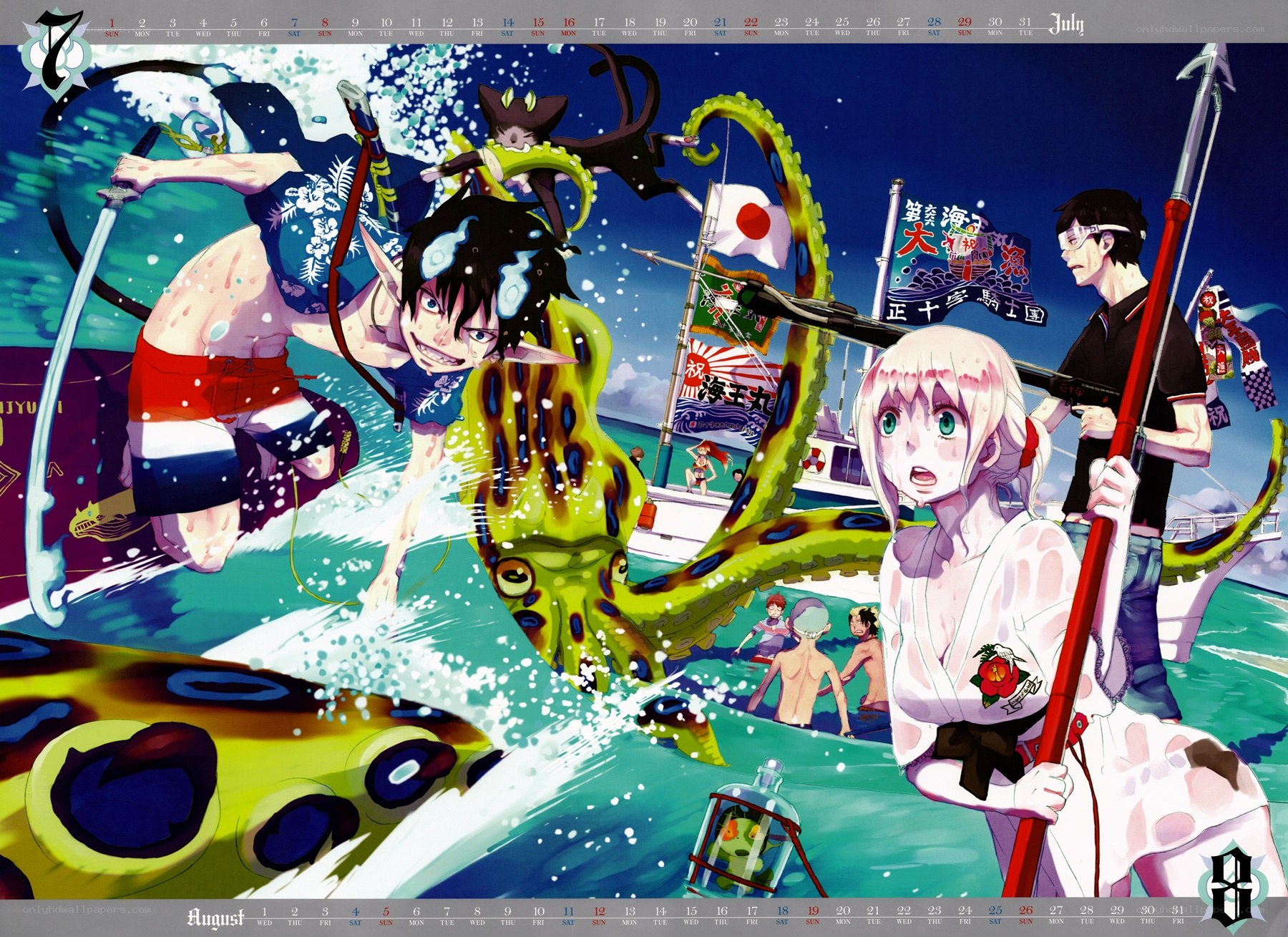 Anime sea battle with octopus