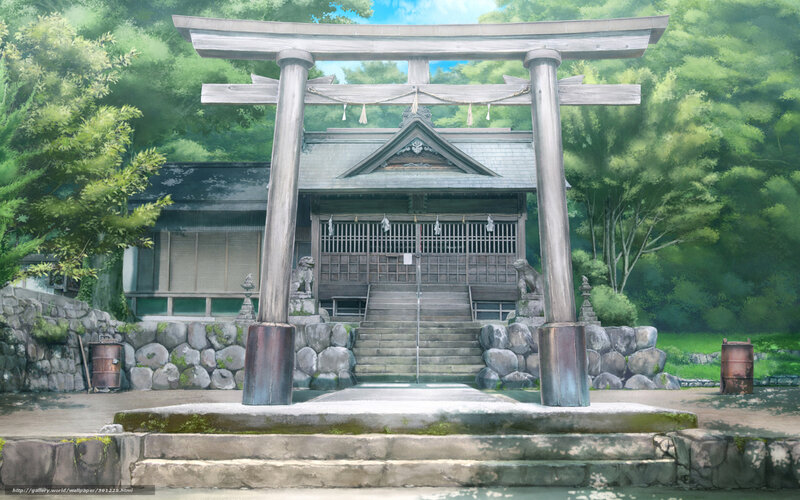 Anime shrine in forest
