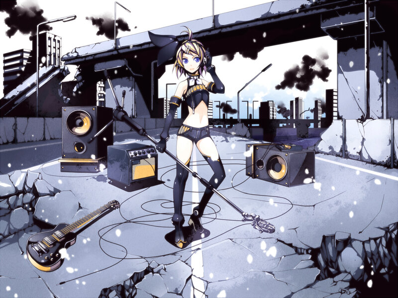 Anime singer in a ruined city