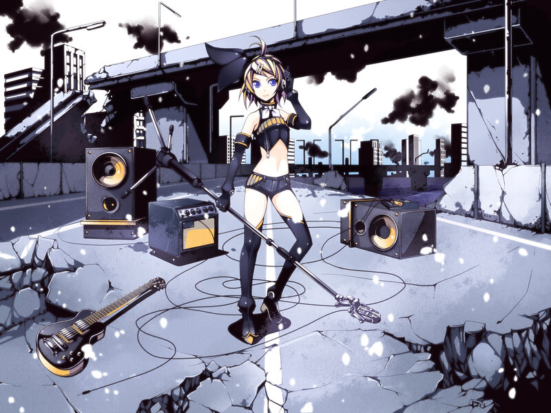 Anime singer in a ruined city