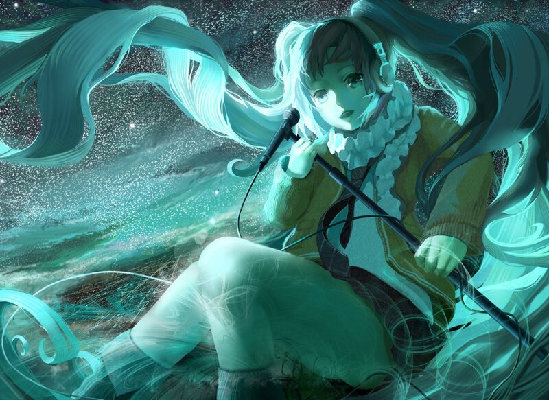 Anime singer in starry night