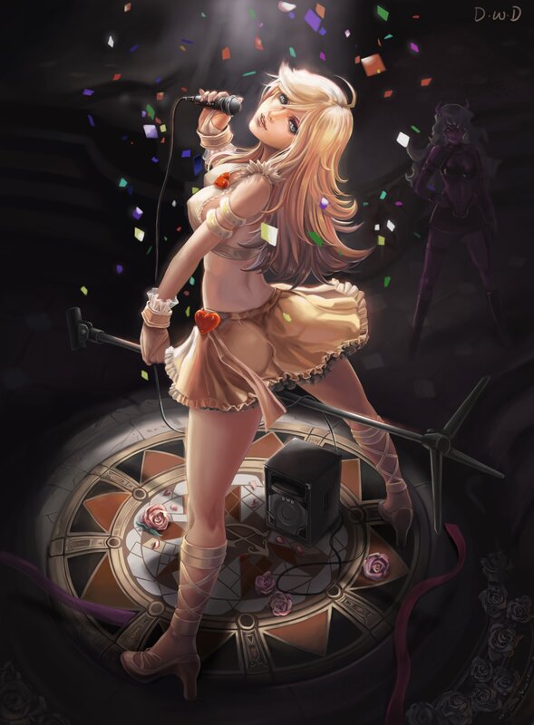 Anime singer on stage with confetti