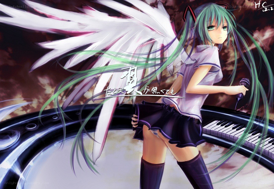 Anime singer with angel wings