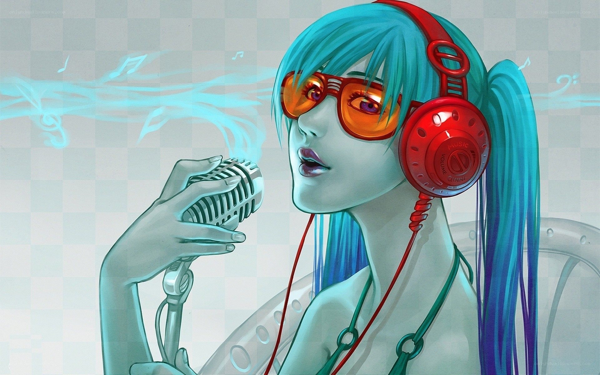 anime singer with headphones