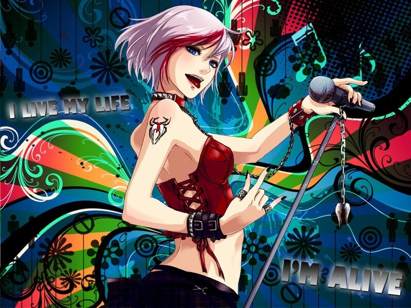 Anime singer with microphone