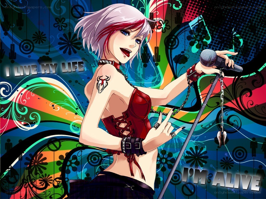Anime singer with microphone