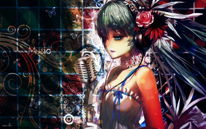 Anime singer with microphone