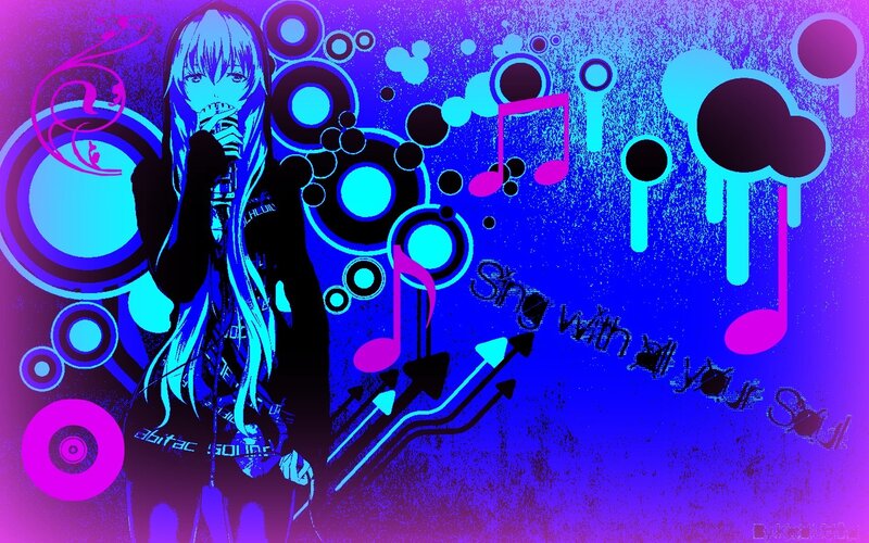 anime singer with music notes
