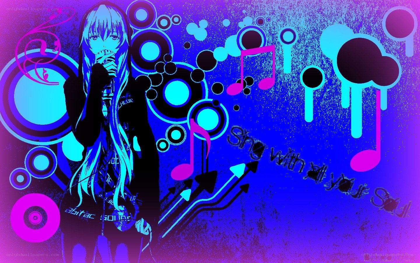 anime singer with music notes
