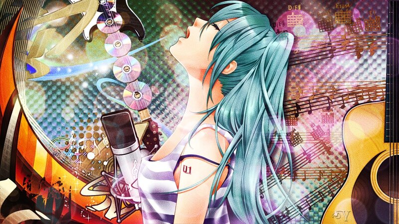anime singer with musical instruments