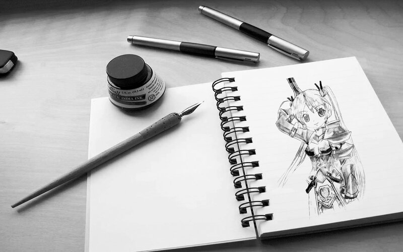 anime sketch with fountain pen
