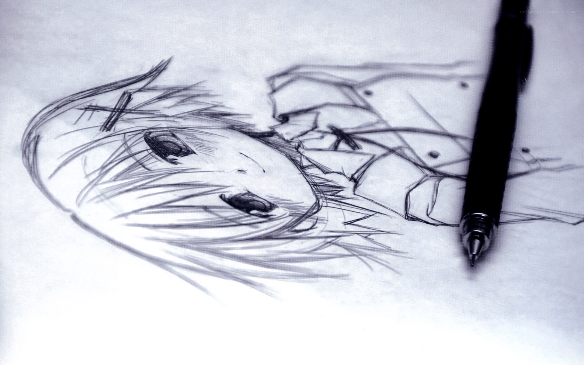 anime sketch with pen