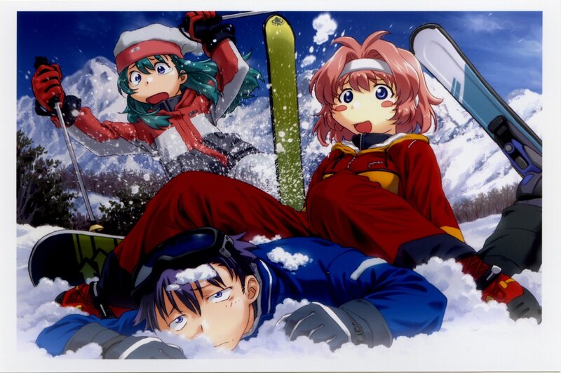 Anime skiers in snow