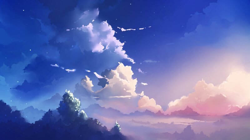 Anime sky with clouds