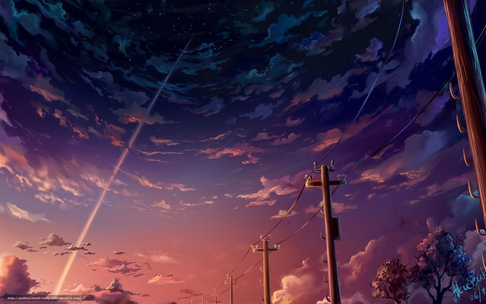 Anime sky with power lines