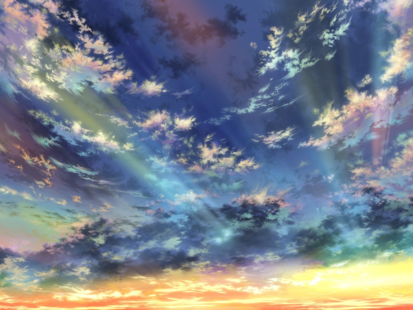 Anime sky with sunbeams