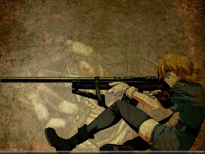 anime sniper aiming at monster