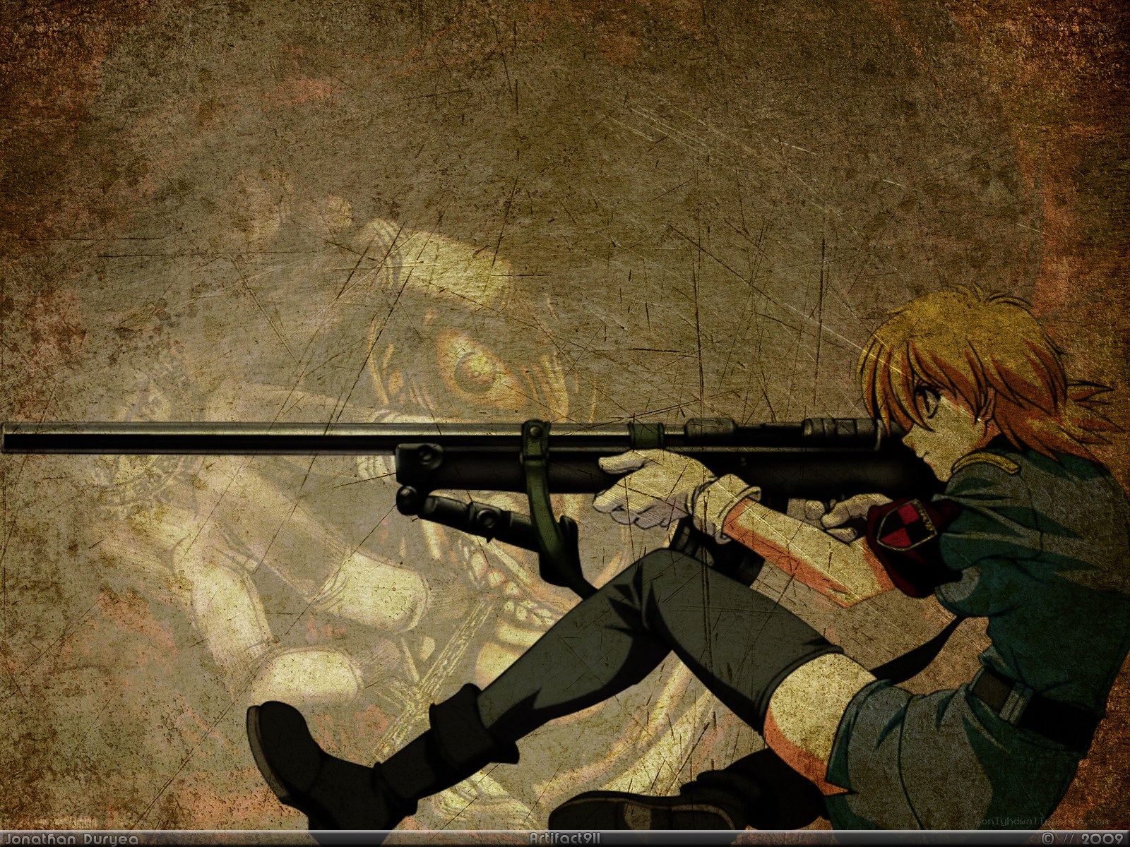 anime sniper aiming at monster