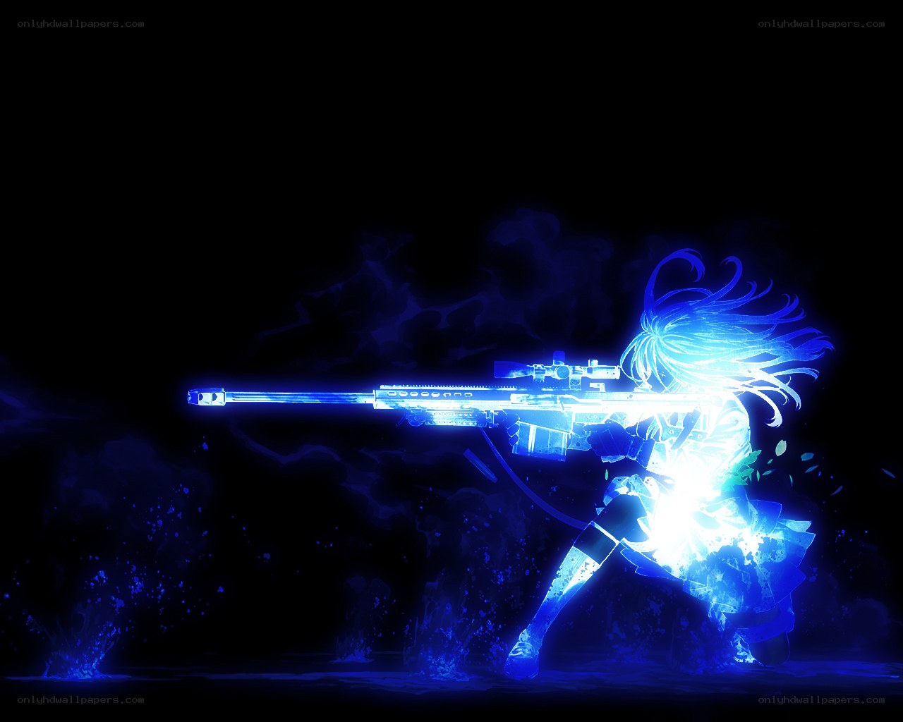 Anime sniper in blue light