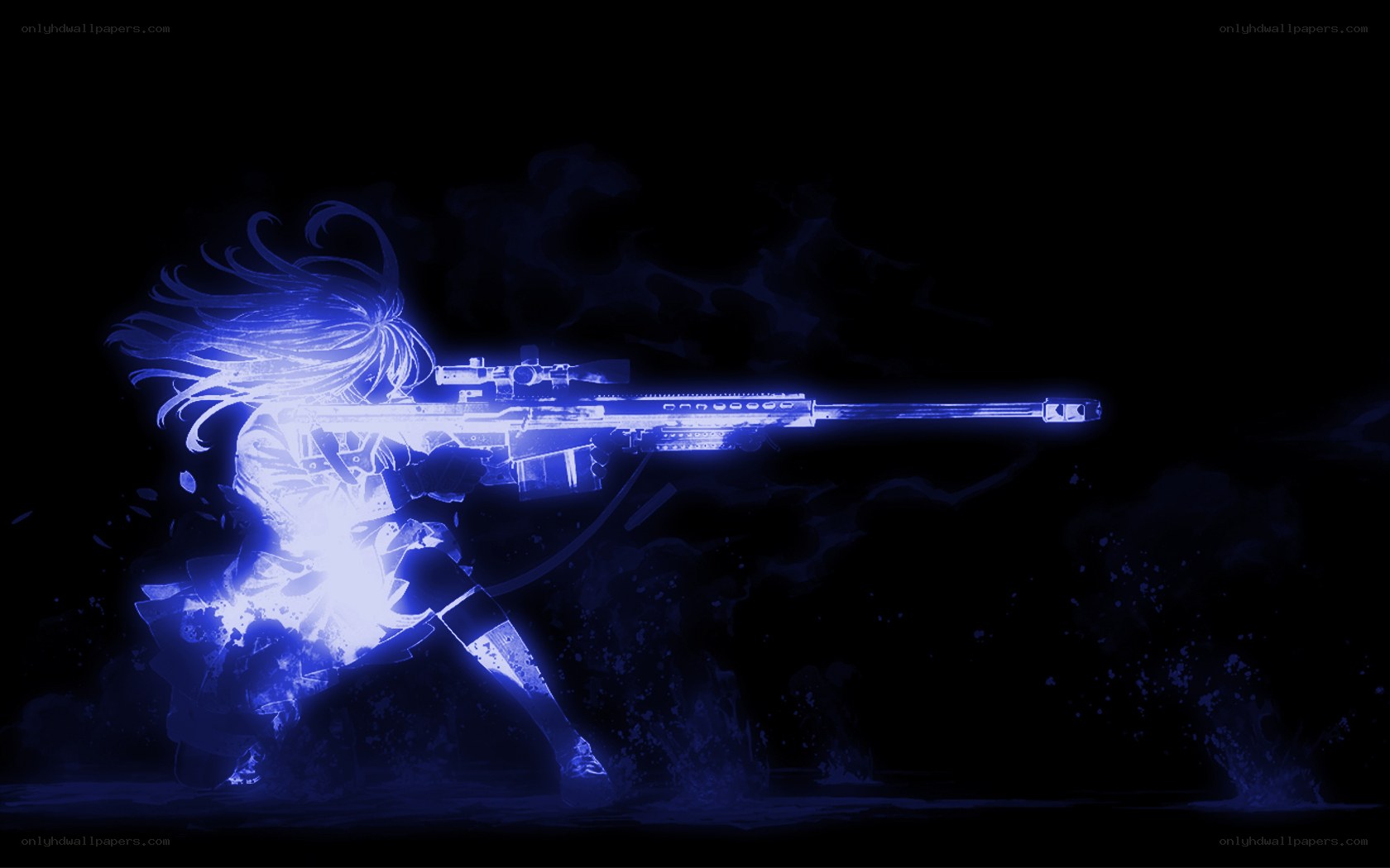 anime sniper in blue light