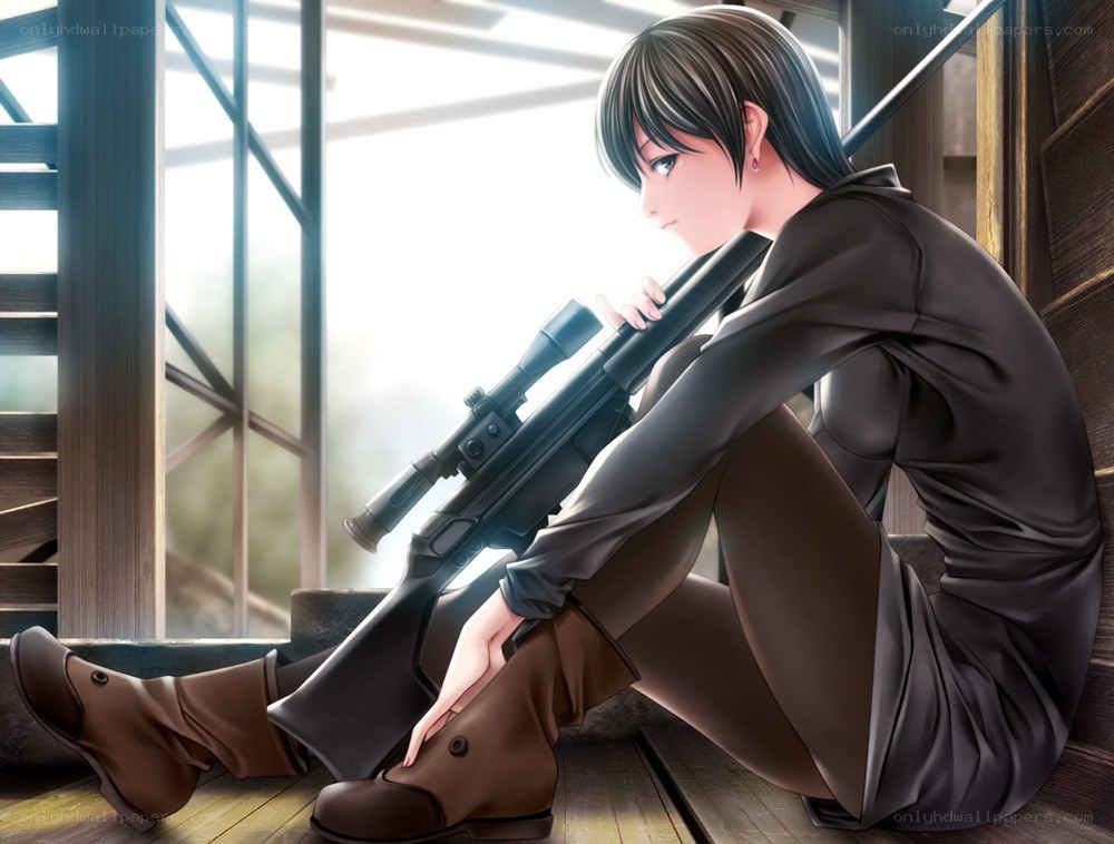 anime sniper in contemplation