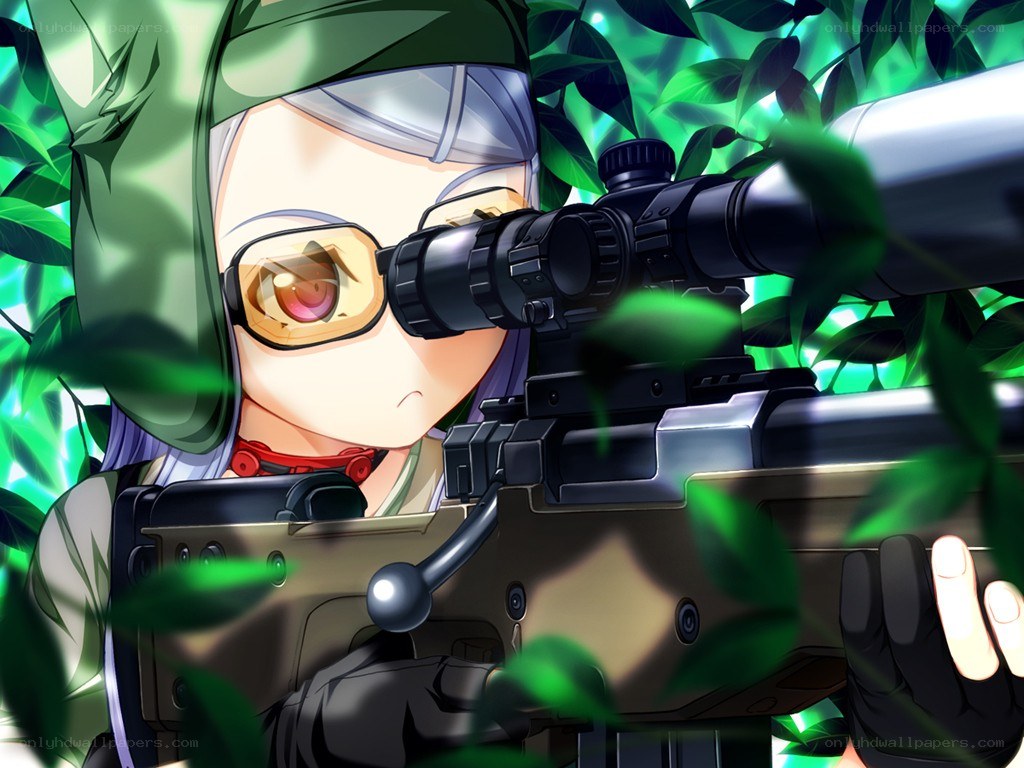 Anime sniper in foliage