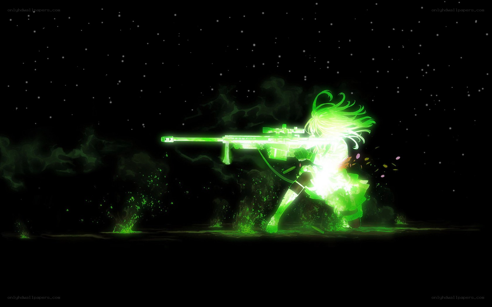 Anime sniper in green light