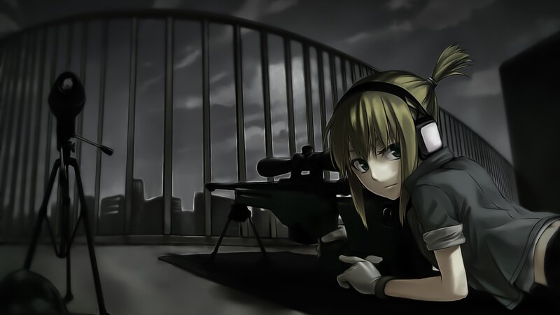 anime sniper on rooftop