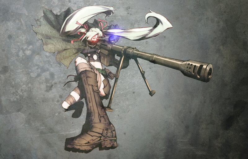 Anime Sniper with Rifle — Gray, Dramatic, Digital Art