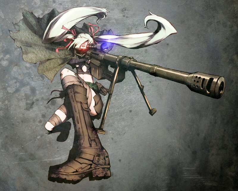 Anime Sniper with Rifle — Gray, Dramatic