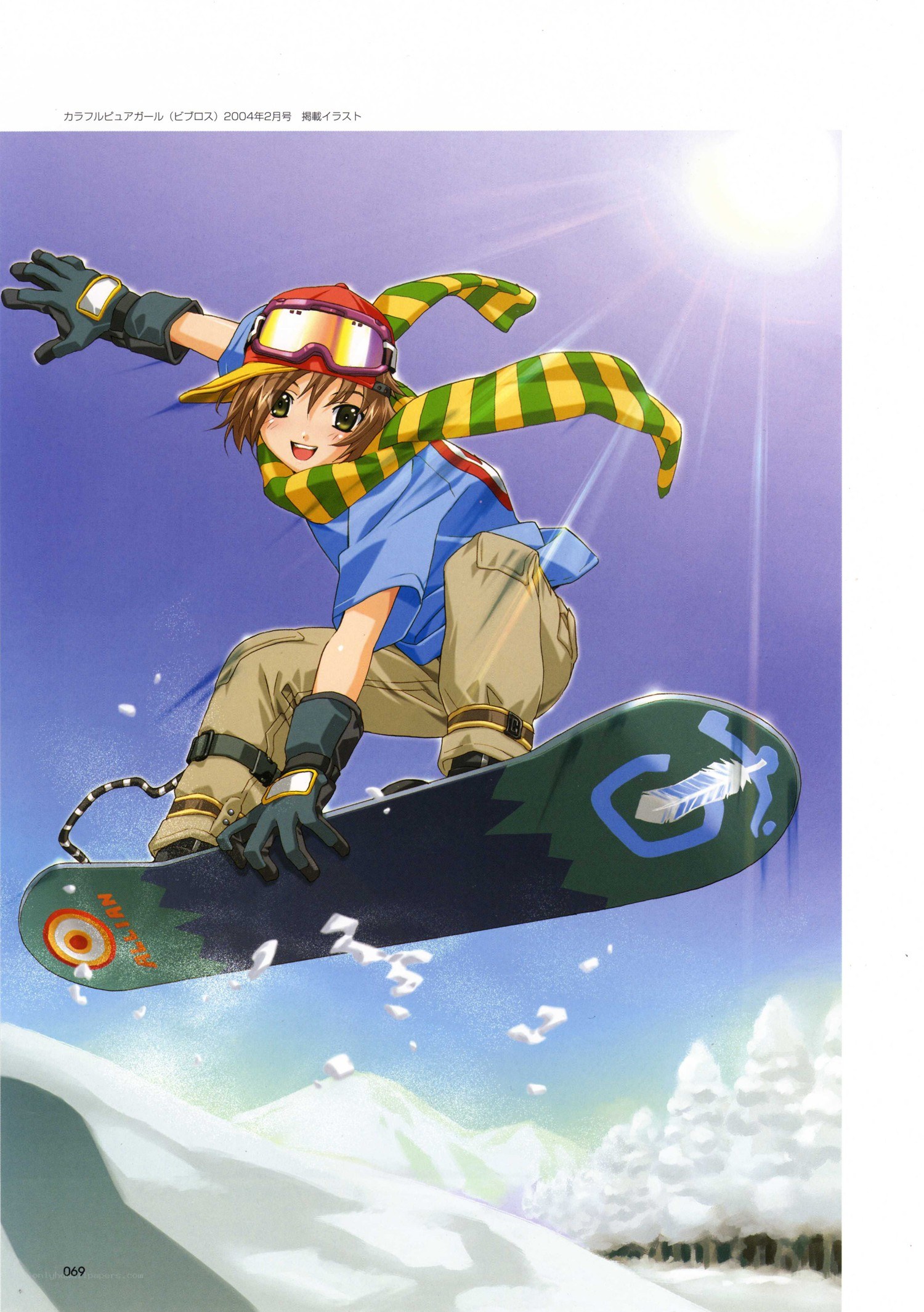 Anime snowboarder in action
